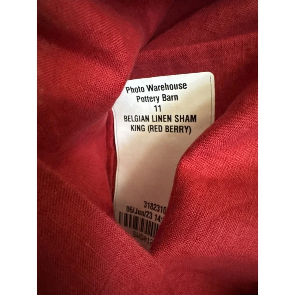 POTTERY BARN BELGIAN FLAX LINEN SHAM ~ KING ~ RED BERRY- Sample
